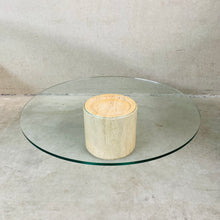 Load image into Gallery viewer, Mid-Century Round Travertine Glass Coffee Table Italy 1970
