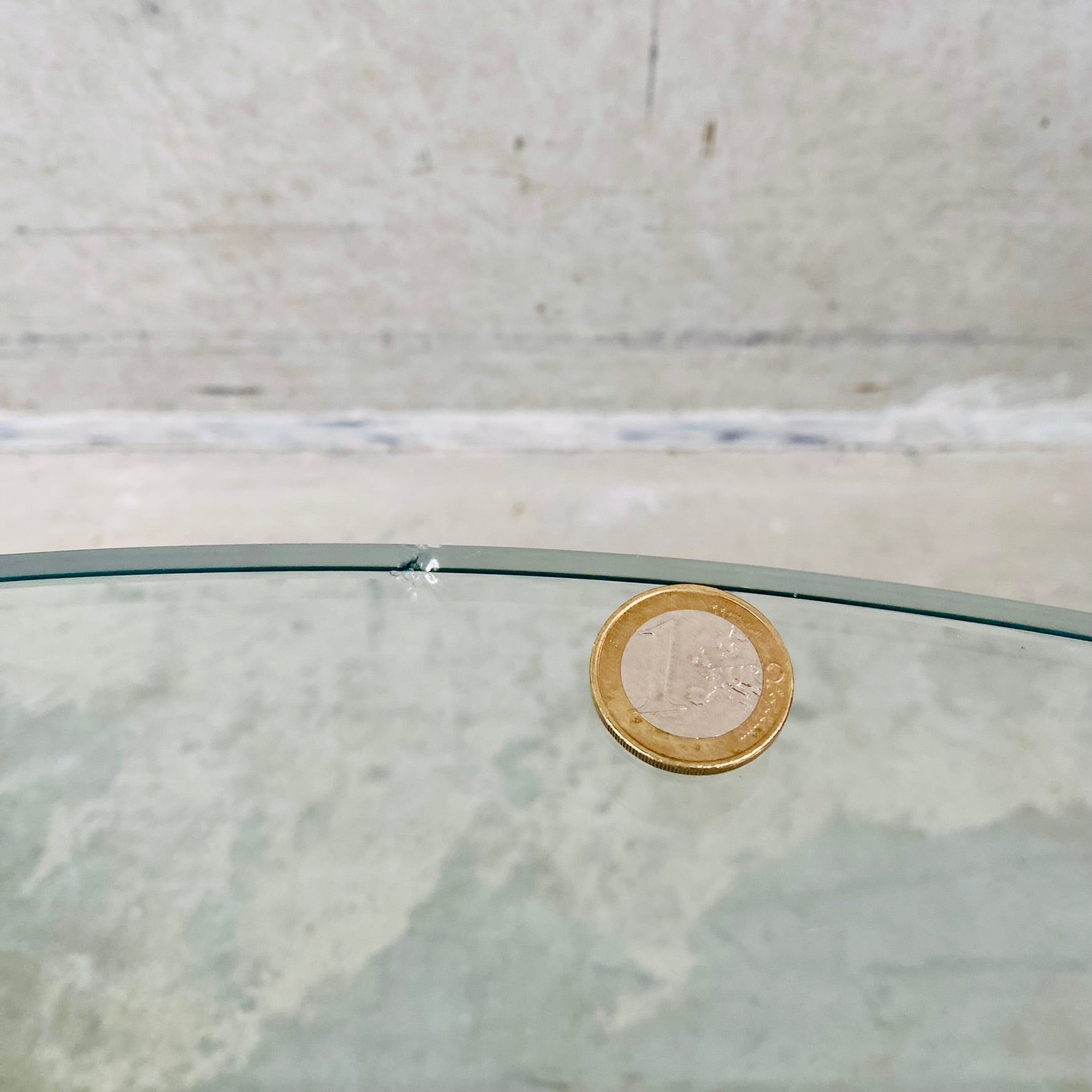 Mid-Century Round Travertine Glass Coffee Table Italy 1970