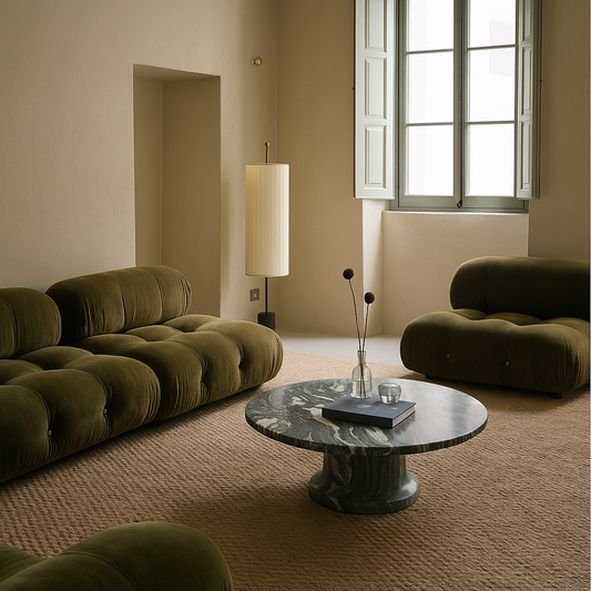 Mid-Century Cipollino Marble Round Coffee Table 1980