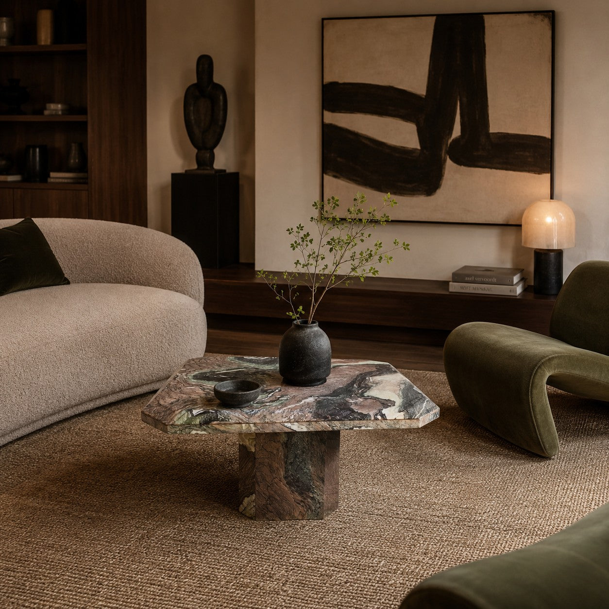Mid-Century Octagonal Cipollino Ondulato Marble Coffee Table, Italy 1980