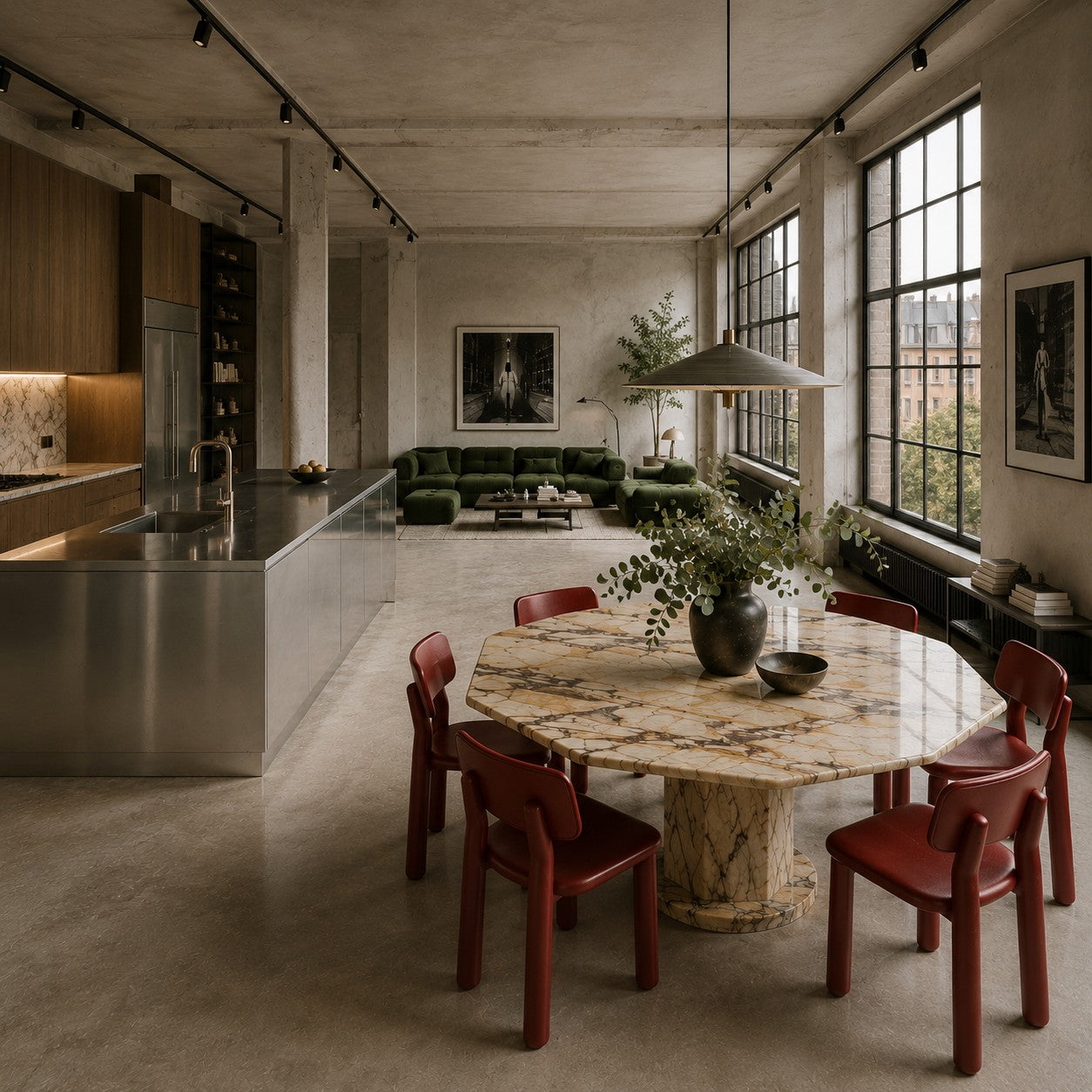 Mid-Century Octagonal Marble Dining Table Italy 1980