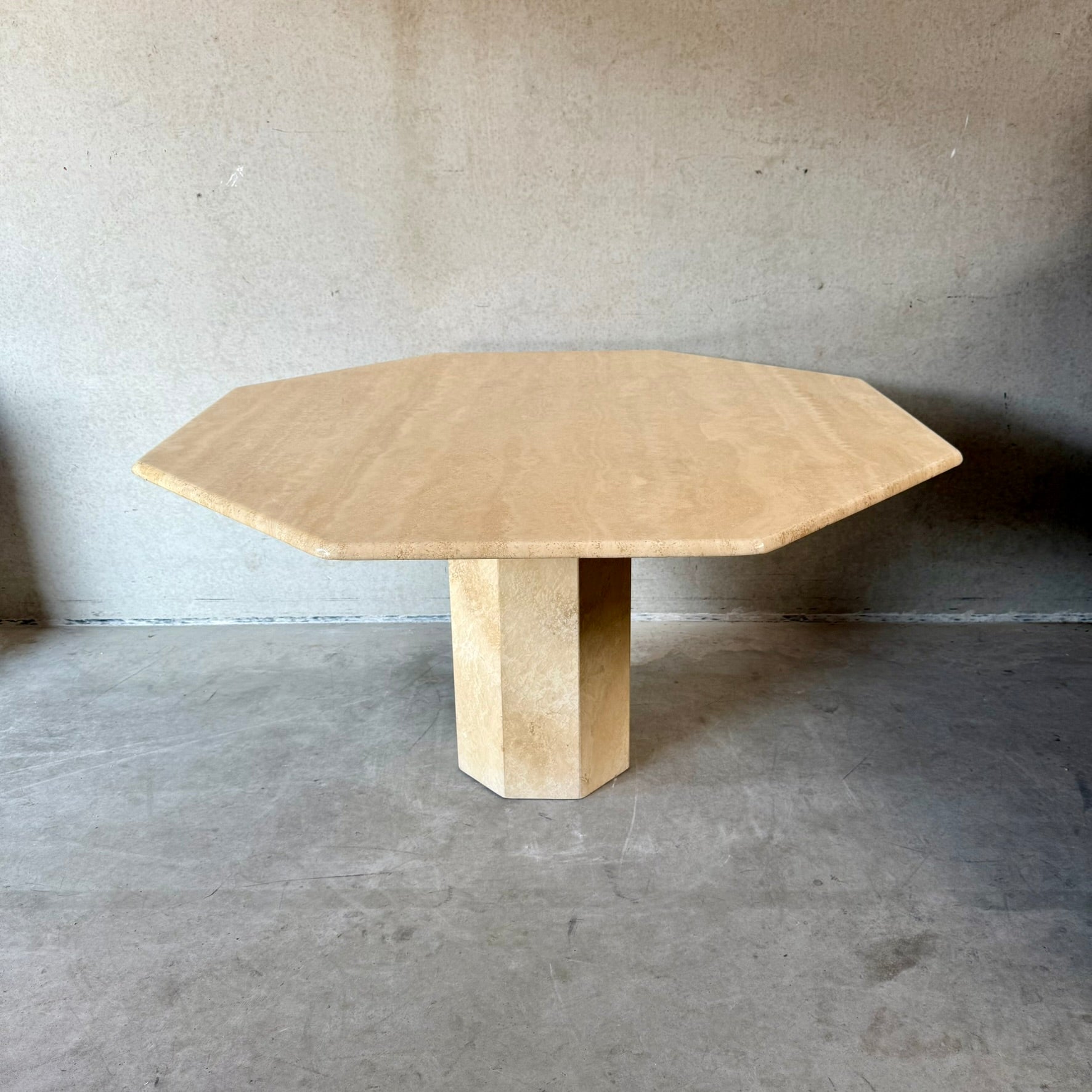 Mid-Century Octagonal Travertine Dining Table Italy 1980