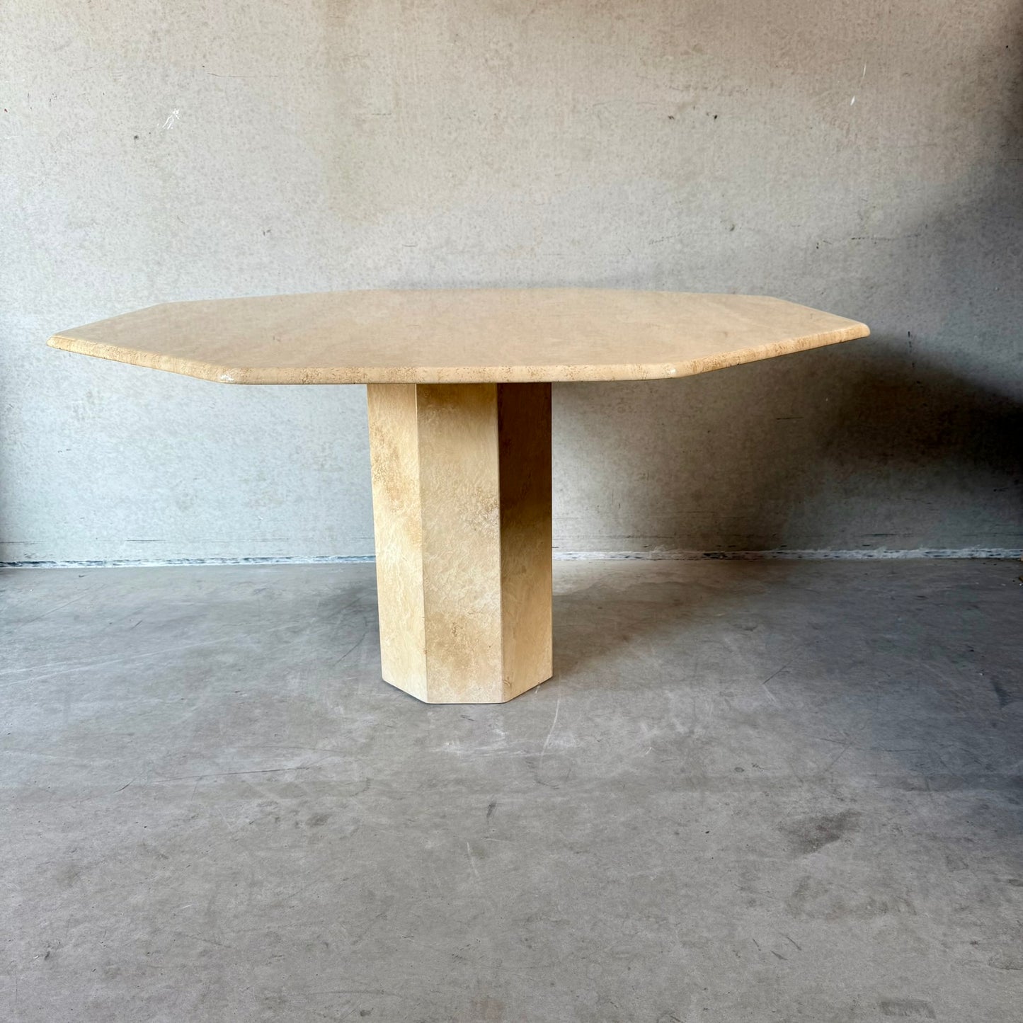 Mid-Century Octagonal Travertine Dining Table Italy 1980