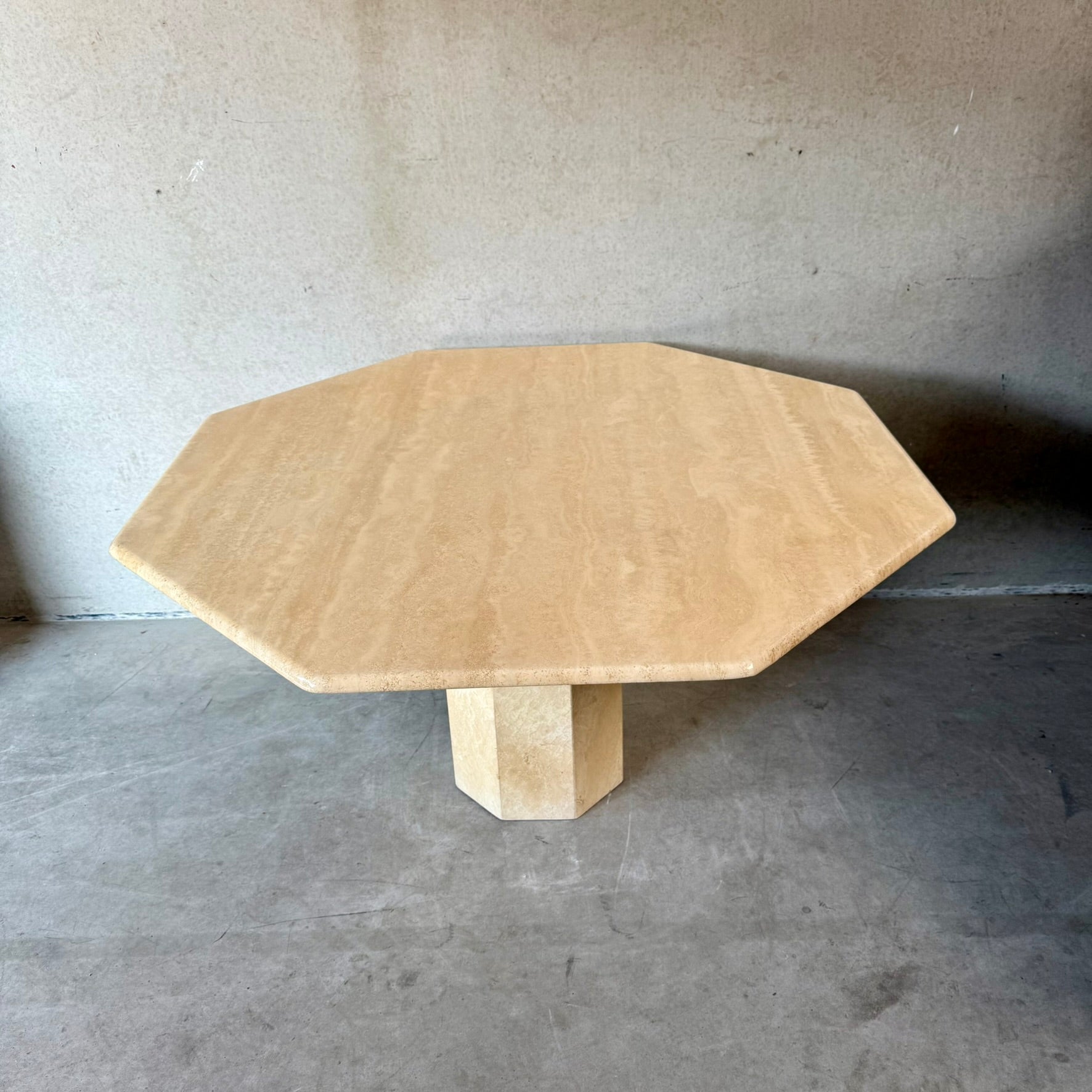 Mid-Century Octagonal Travertine Dining Table Italy 1980