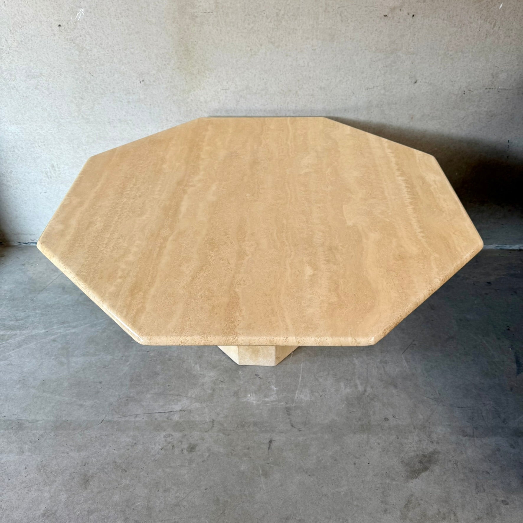 Mid-Century Octagonal Travertine Dining Table Italy 1980