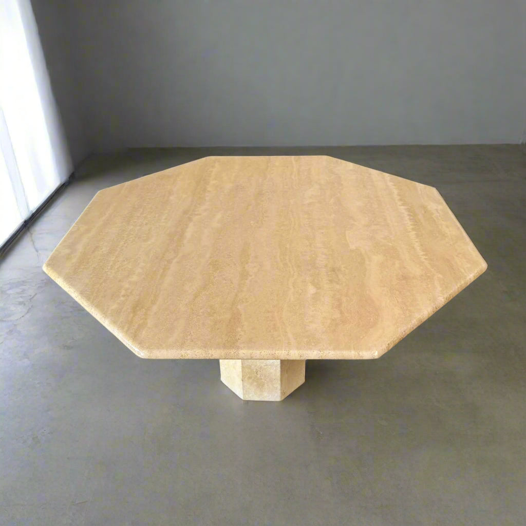 Mid-Century Octagonal Travertine Dining Table Italy 1980