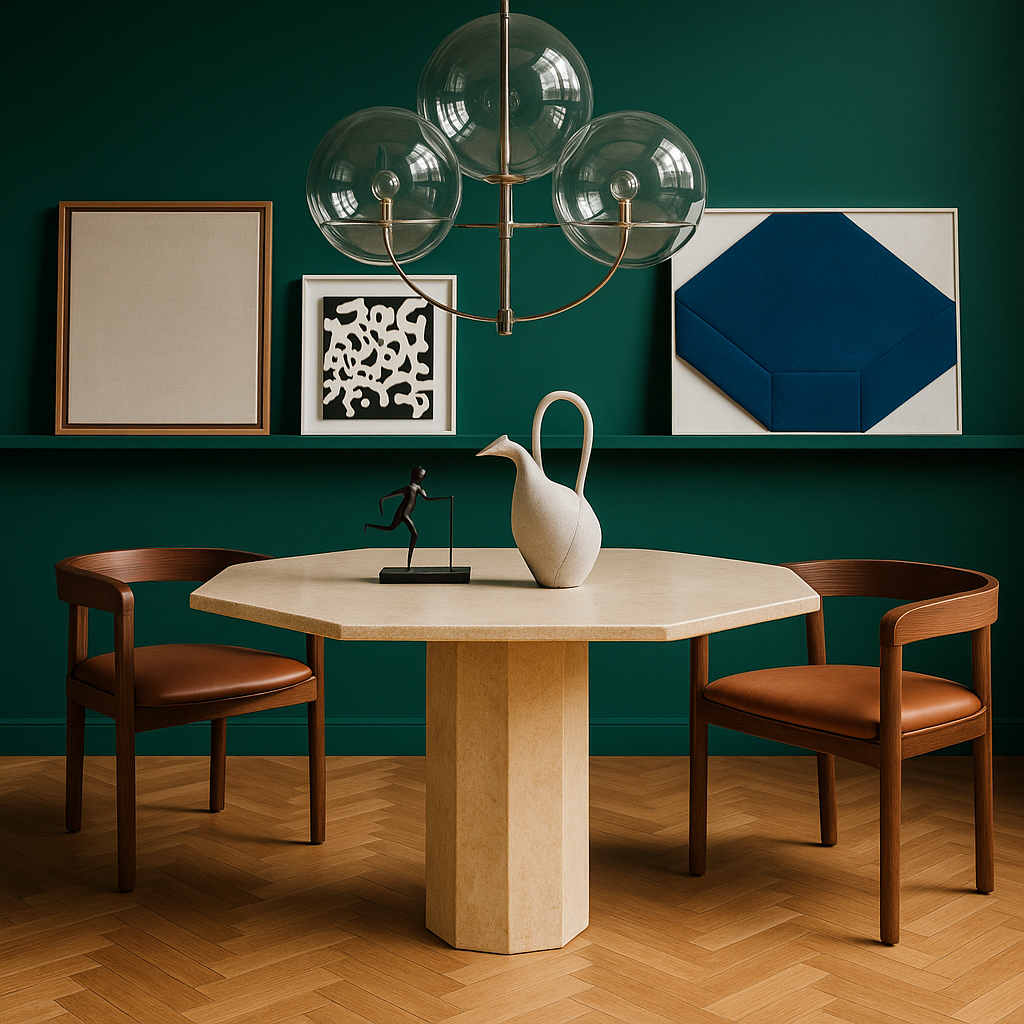 Mid-Century Octagonal Travertine Dining Table Italy 1980