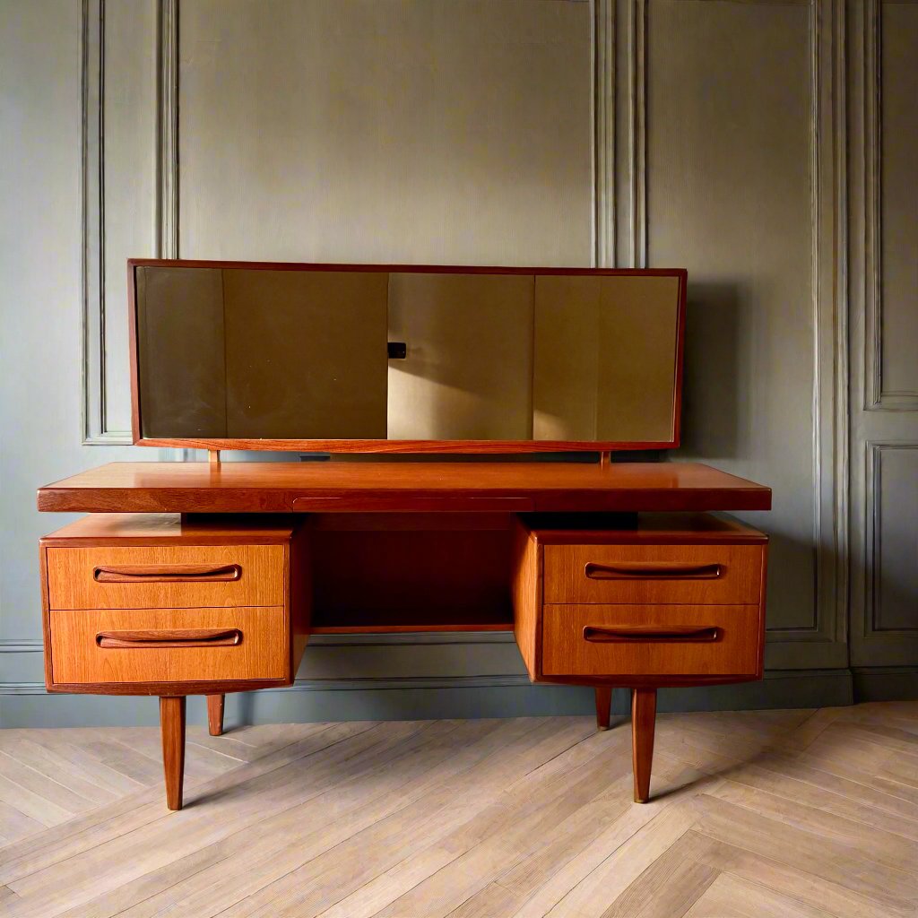 Mid-Century Modern G Plan Fresco Floating Top Teak Vanity Desk by Victor Wilkins, UK 1960