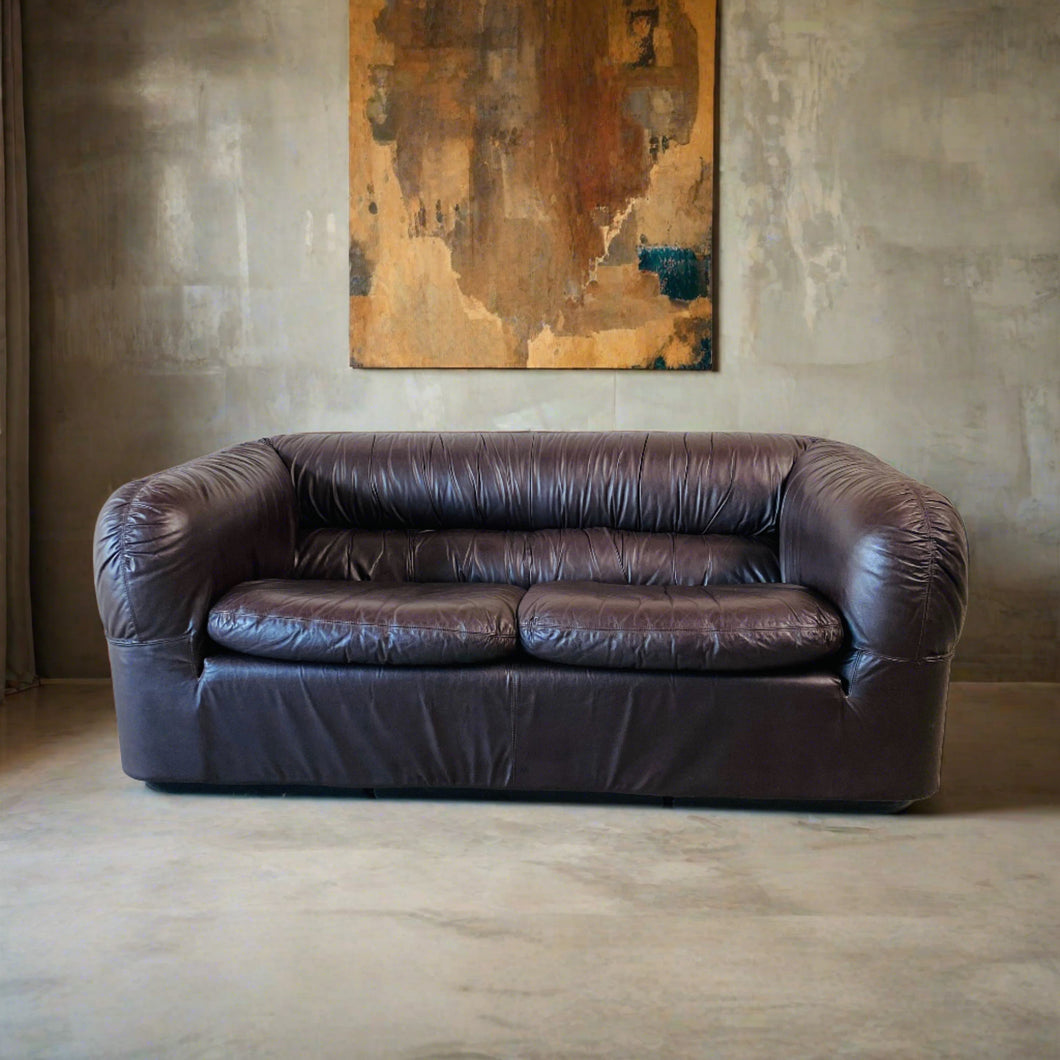 Mid-century Brown Leather 2-Seater Sofa, Italy 1970