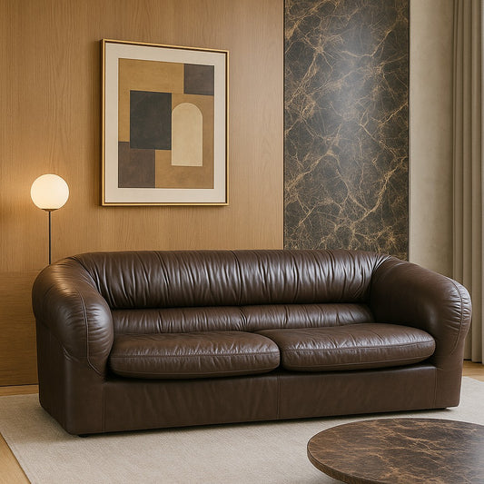 Canapé 2 places en cuir marron, Italie, années 1970