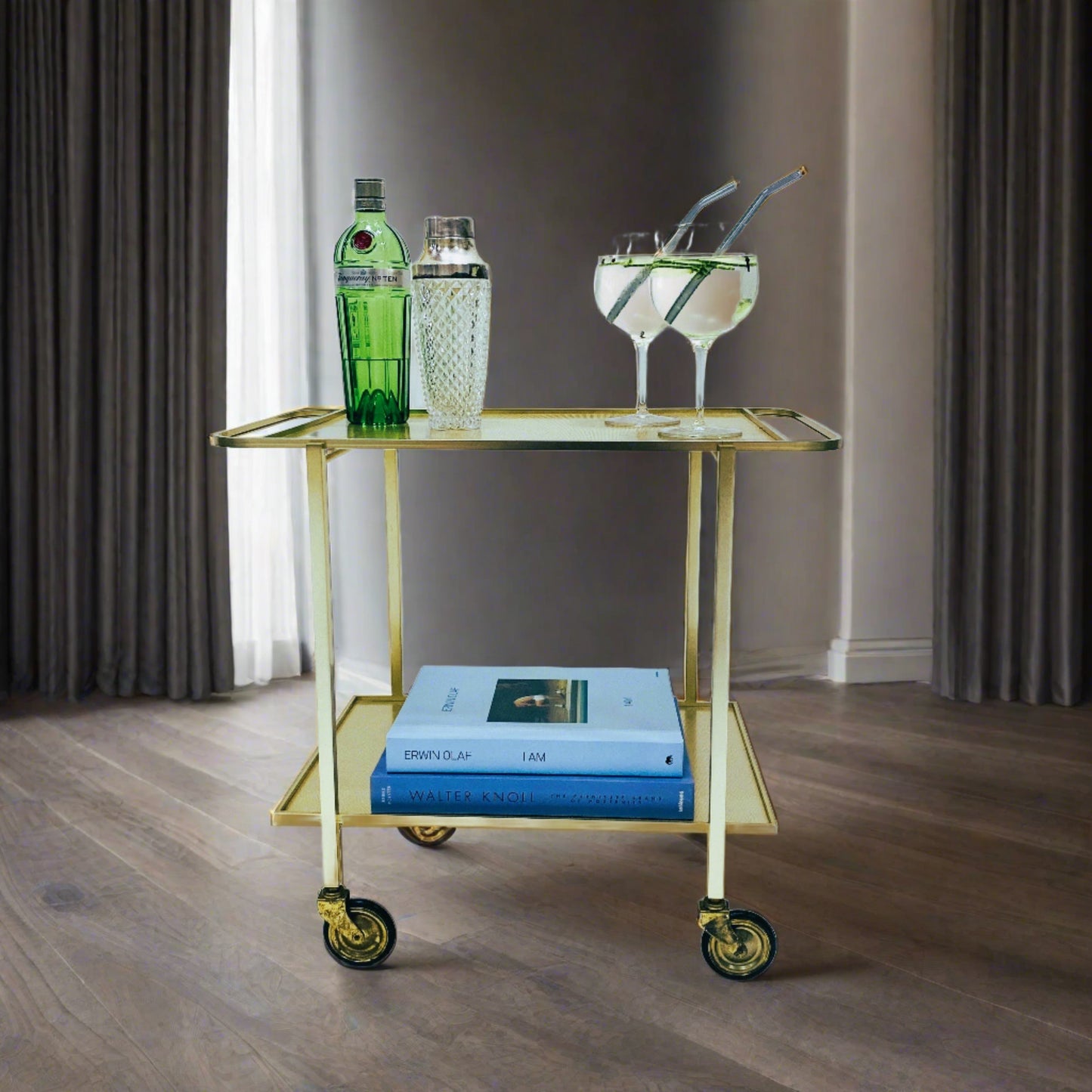 Mid-Century Modern Gold Aluminium Barwagen von Werkenswurf Sihlmetall, Schweiz 1970