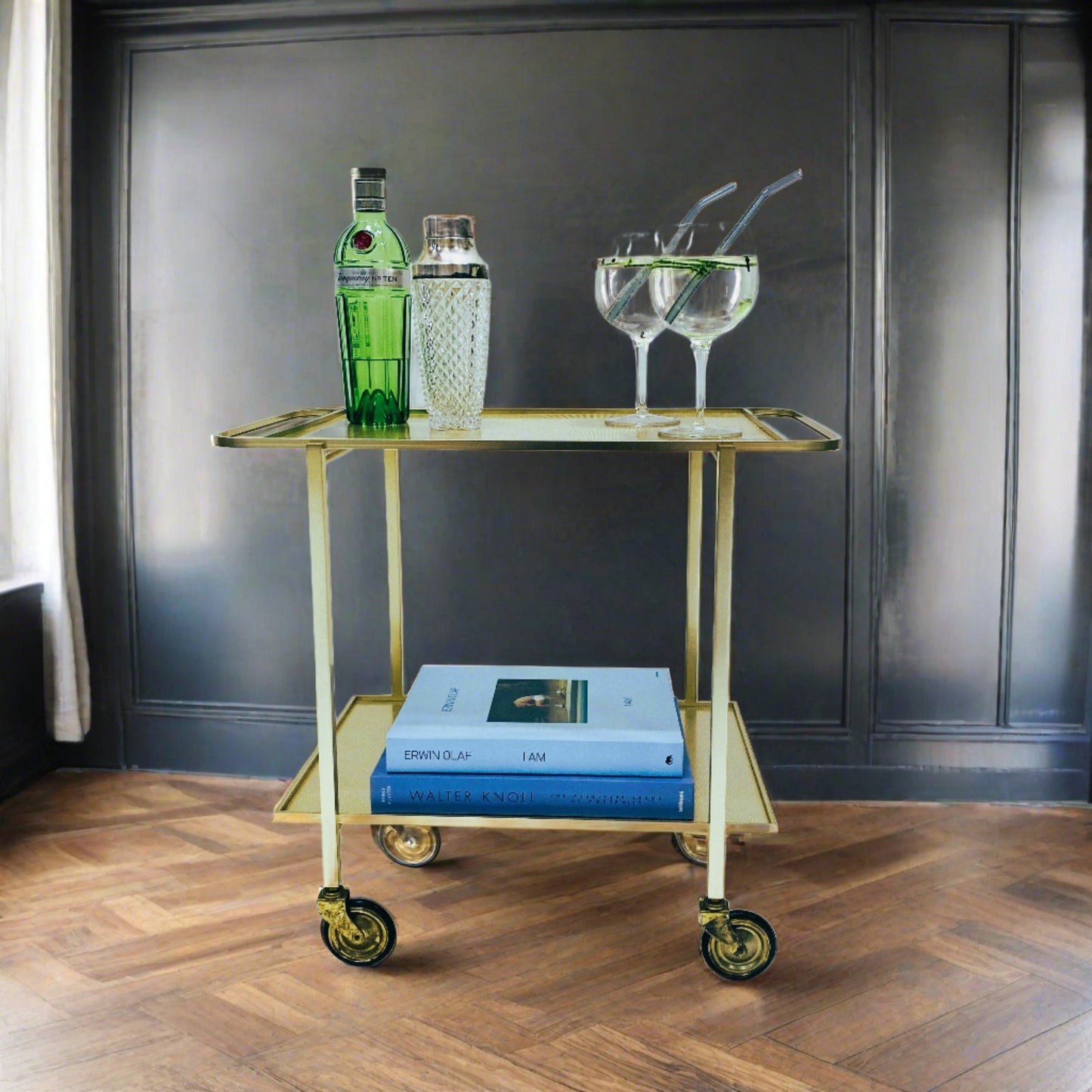 Mid-Century Modern Gold Aluminium Barwagen von Werkenswurf Sihlmetall, Schweiz 1970
