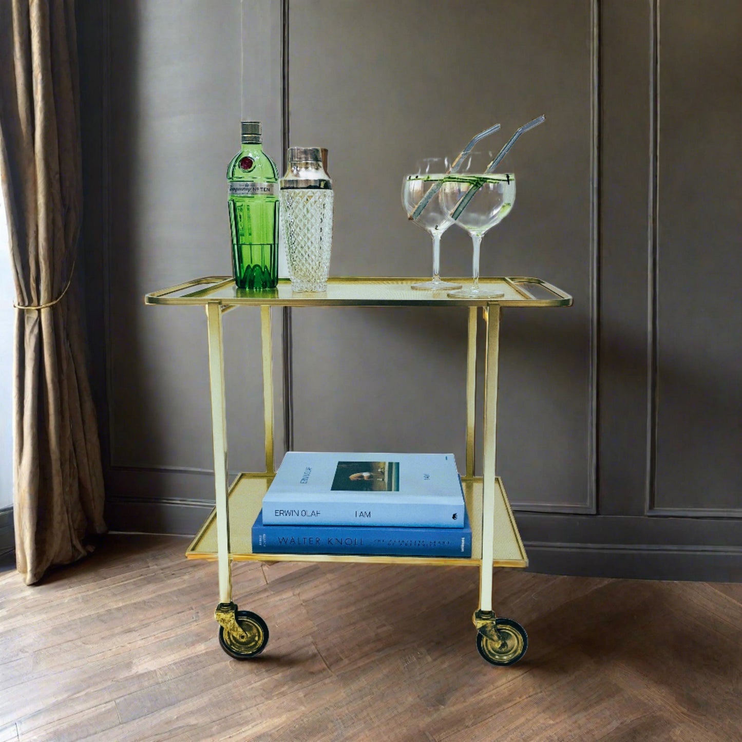 Mid-Century Modern Gold Aluminium Barwagen von Werkenswurf Sihlmetall, Schweiz 1970
