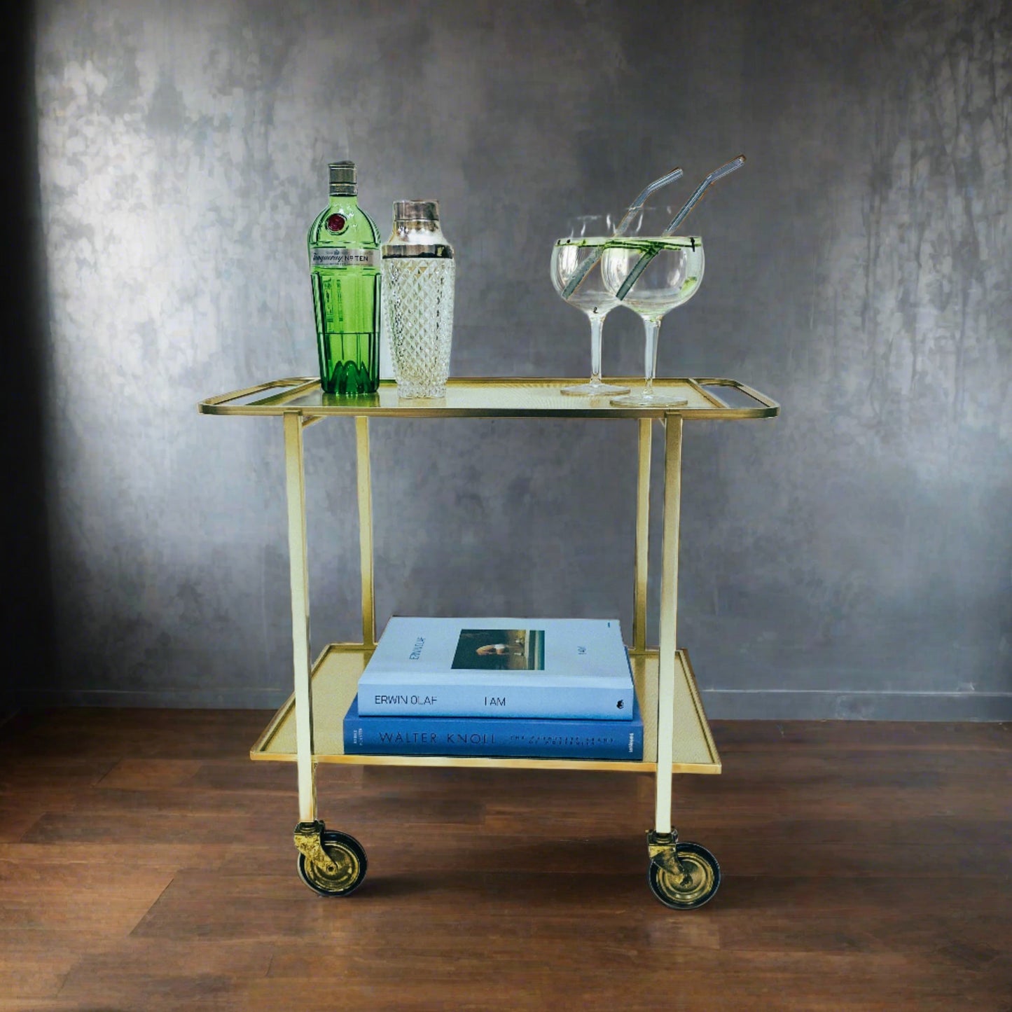 Mid-Century Modern Gold Aluminium Barwagen von Werkenswurf Sihlmetall, Schweiz 1970