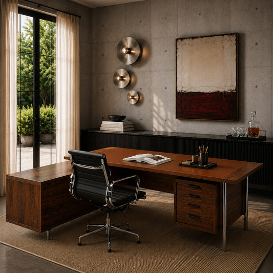 MID-CENTURY ROSEWOOD AND LEATHER EXECUTIVE DESK BY SVEN IVAR DYSTHE FOR DOKKA MOBLER, NORWAY 1960S
