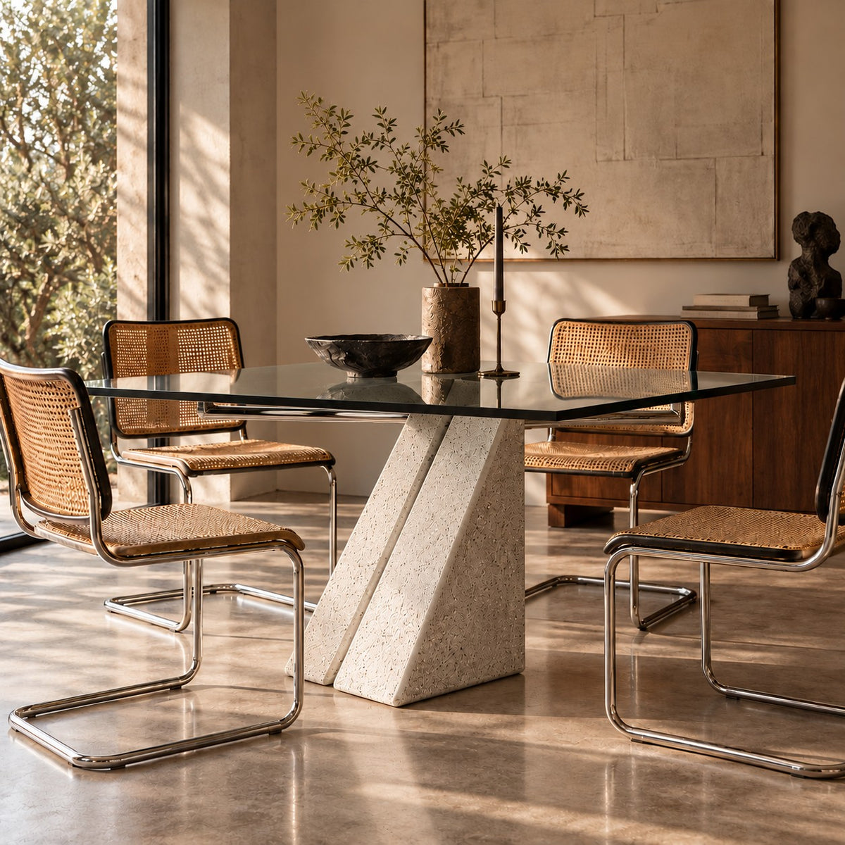 Mid-century Square Giovanni Offredi Concrete Dining Table for Saporiti, Italy 1970