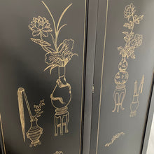 Load image into Gallery viewer, Chinese Black Carved Soapstone Flower Birds 4 Panel Folding Screen Room Divider
