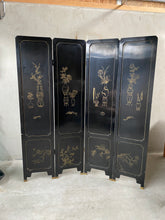 Load image into Gallery viewer, Chinese Black Carved Soapstone Flower Birds 4 Panel Folding Screen Room Divider
