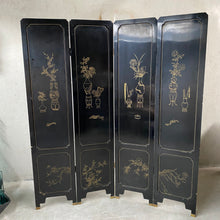 Load image into Gallery viewer, Chinese Black Carved Soapstone Flower Birds 4 Panel Folding Screen Room Divider
