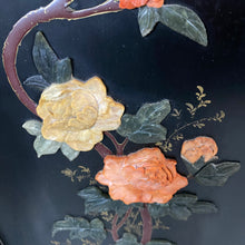 Load image into Gallery viewer, Chinese Black Carved Soapstone Flower Birds 4 Panel Folding Screen Room Divider

