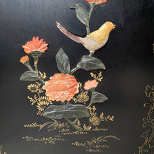 Load image into Gallery viewer, Chinese Black Carved Soapstone Flower Birds 4 Panel Folding Screen Room Divider
