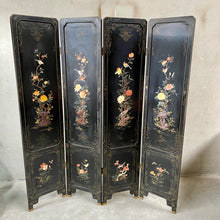 Load image into Gallery viewer, Chinese Black Carved Soapstone Flower Birds 4 Panel Folding Screen Room Divider
