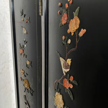 Load image into Gallery viewer, Chinese Black Carved Soapstone Flower Birds 4 Panel Folding Screen Room Divider
