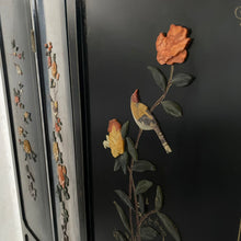 Load image into Gallery viewer, Chinese Black Carved Soapstone Flower Birds 4 Panel Folding Screen Room Divider
