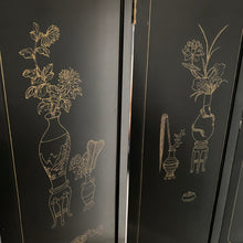 Load image into Gallery viewer, Chinese Black Carved Soapstone Flower Birds 4 Panel Folding Screen Room Divider
