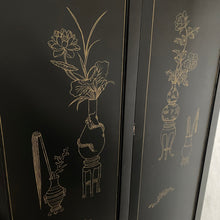 Load image into Gallery viewer, Chinese Black Carved Soapstone Flower Birds 4 Panel Folding Screen Room Divider
