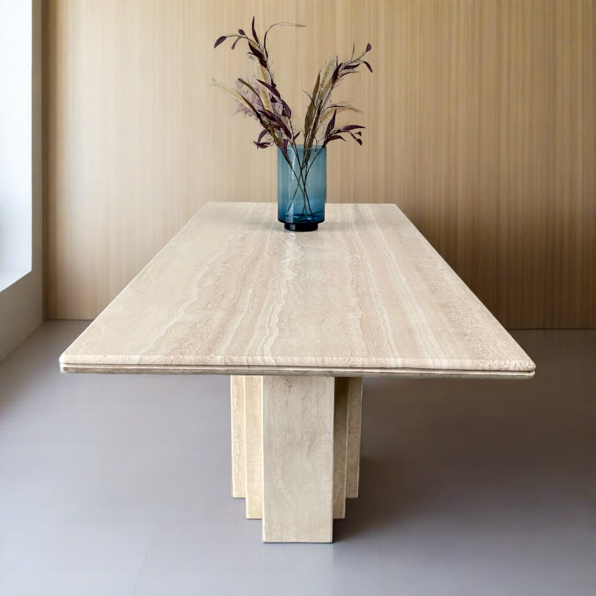 Large Italian Rectangular Travertine Dining Table, Italy 1980