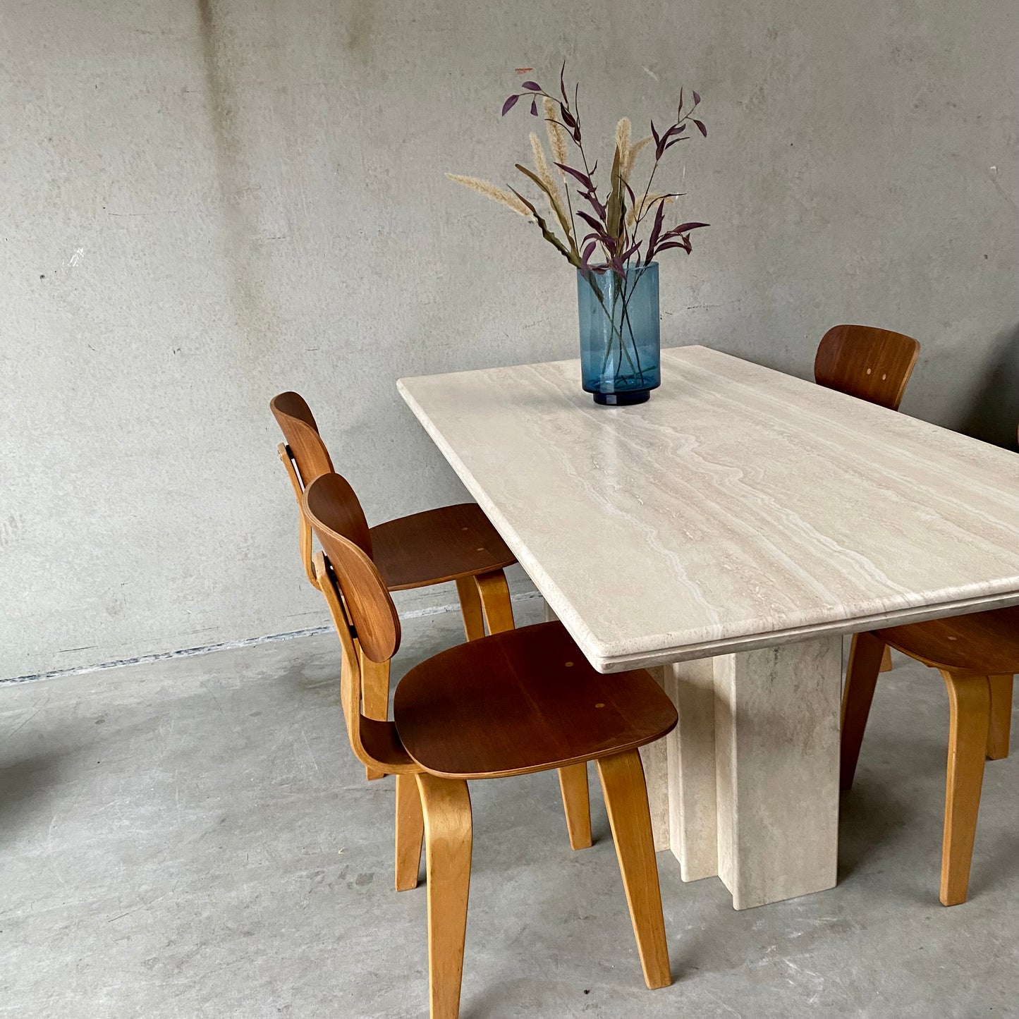 Grande table de salle à manger rectangulaire en travertin italien, Italie 1980