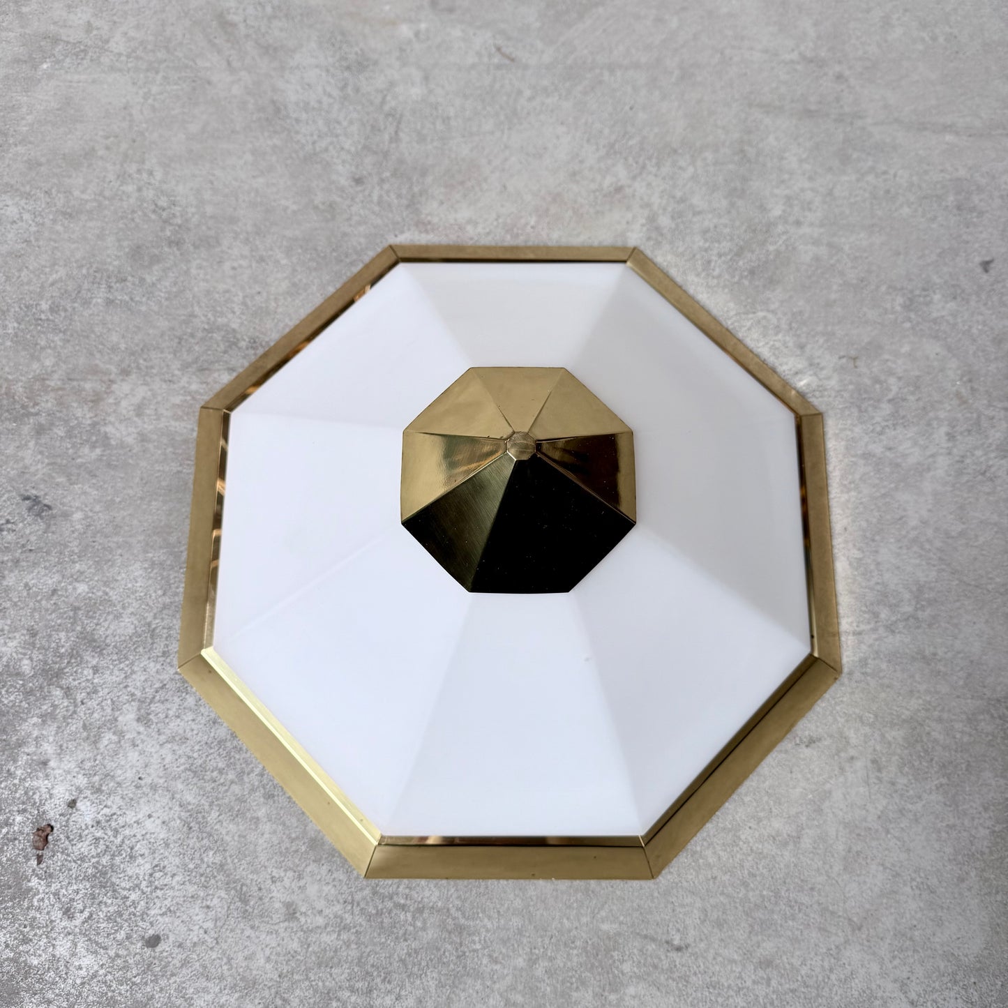 Octagonal Opaline Glass Brass Ceiling Lamp by Glashütte Limburg Germany 1970