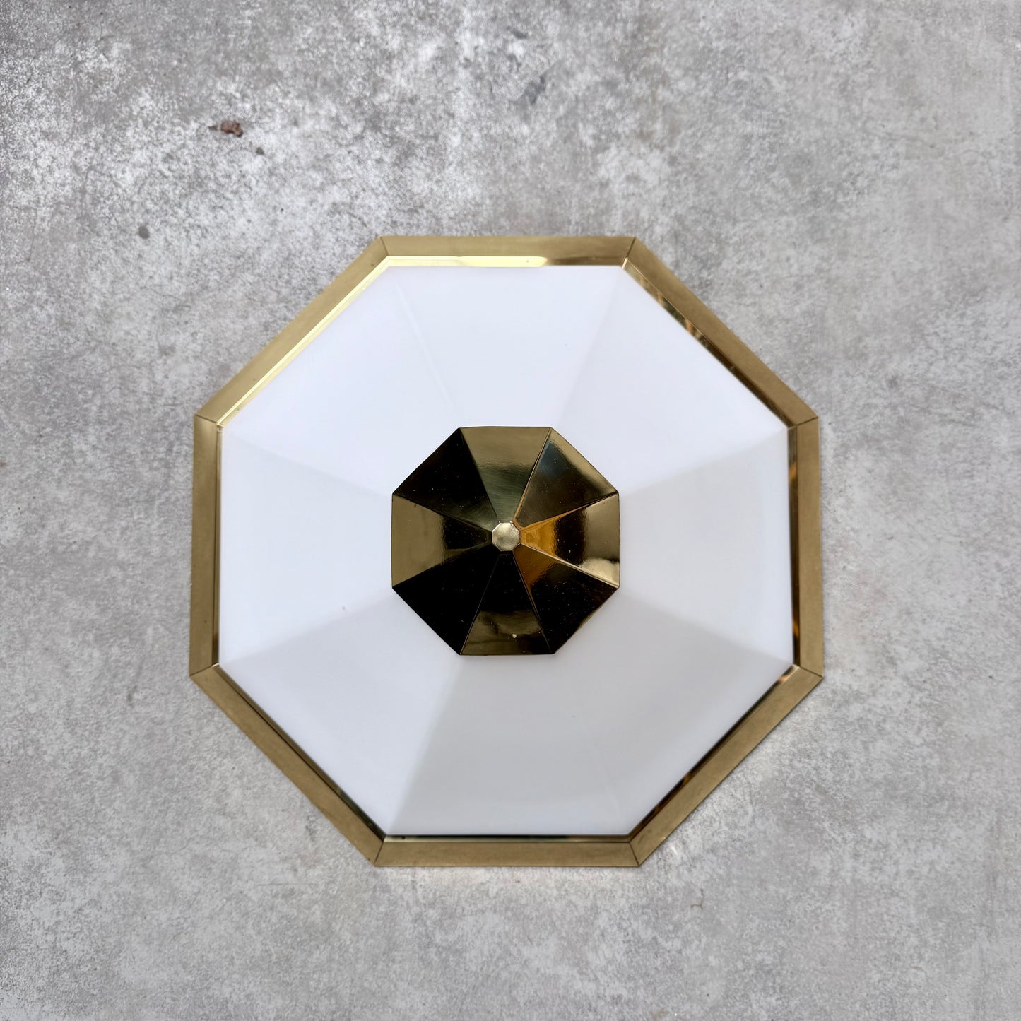 Octagonal Opaline Glass Brass Ceiling Lamp by Glashütte Limburg Germany 1970