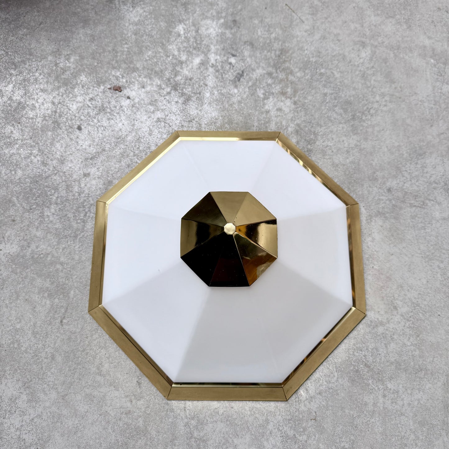 Octagonal Opaline Glass Brass Ceiling Lamp by Glashütte Limburg Germany 1970