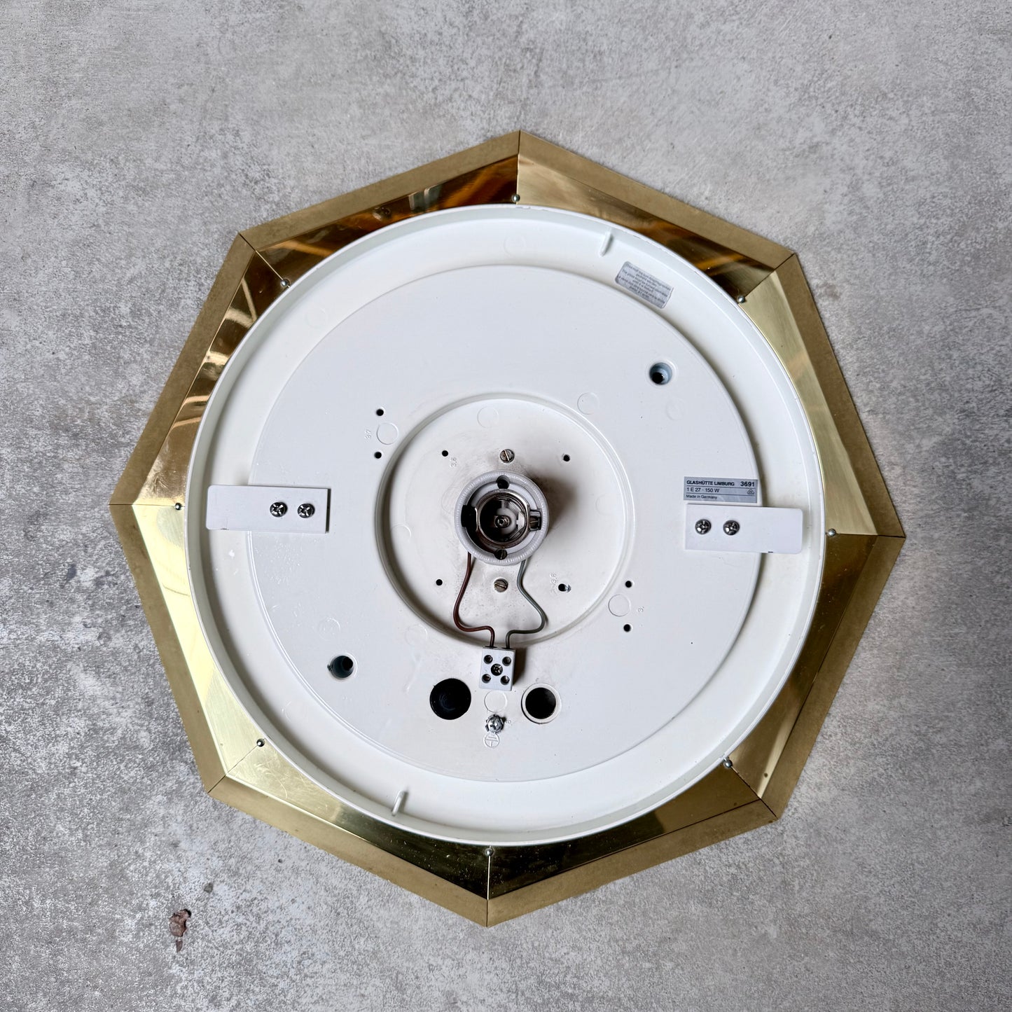 Octagonal Opaline Glass Brass Ceiling Lamp by Glashütte Limburg Germany 1970