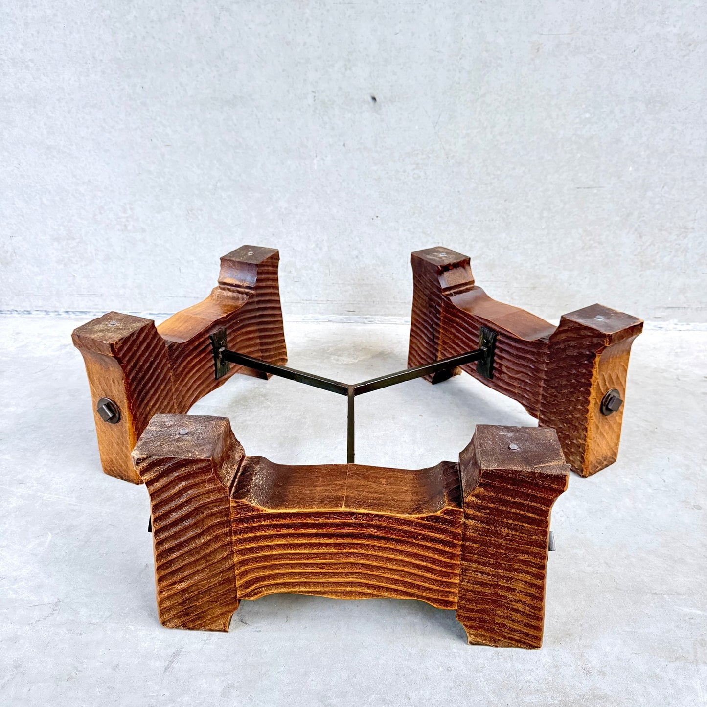 Octagonal Slate Flag Stone Coffee Table Solid Oak Base, France 1960