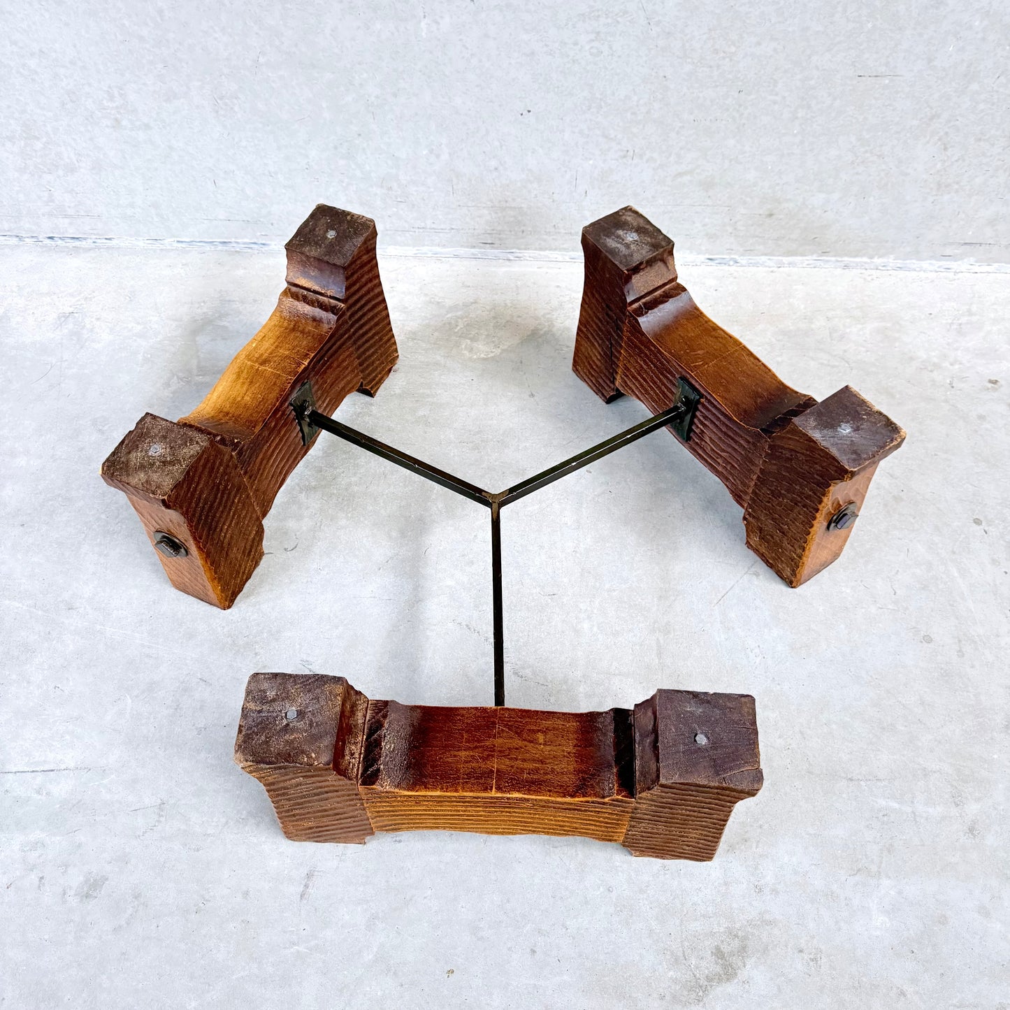 Octagonal Slate Flag Stone Coffee Table Solid Oak Base, France 1960