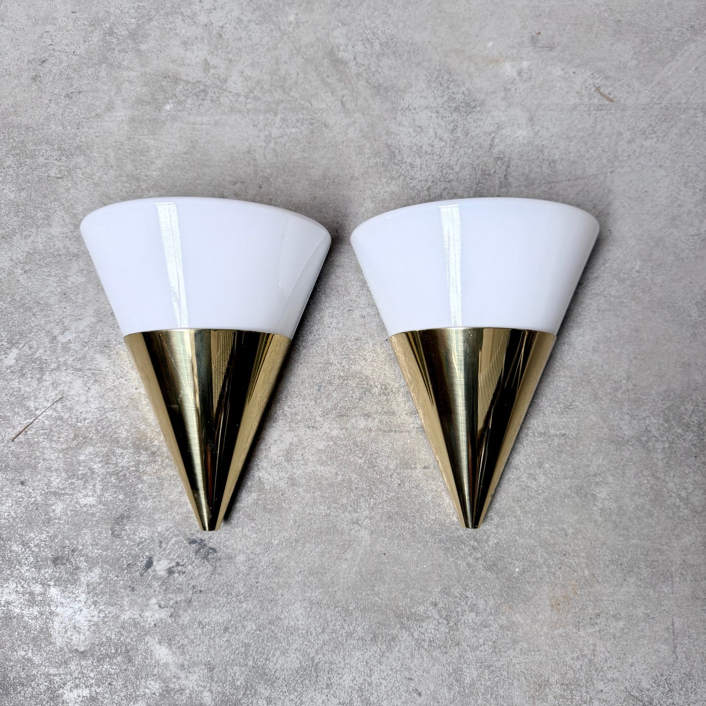 Pair of Brass and Opaline Glass Wall Sconces by Glashütte Limburg, Germany 1970