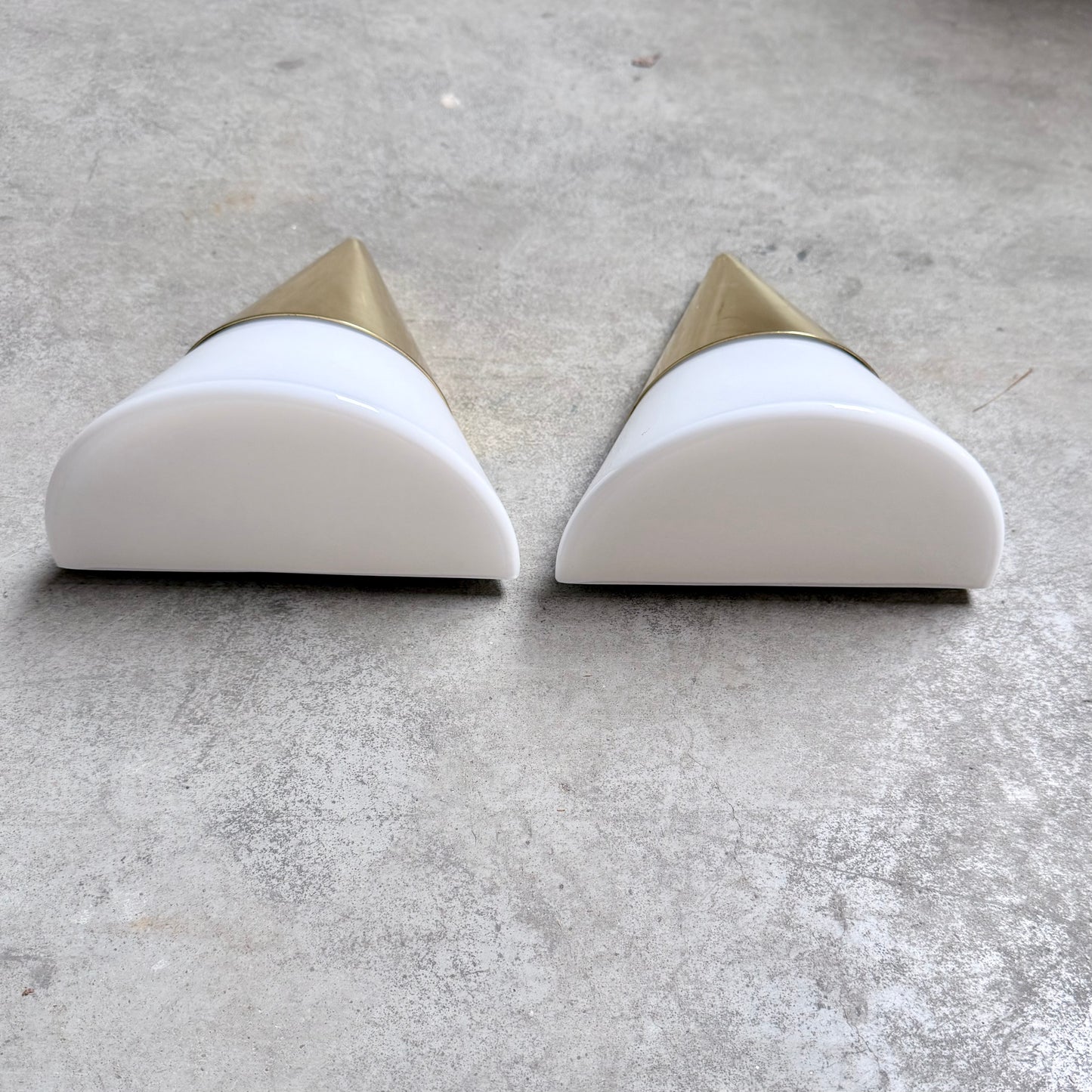 Pair of Brass and Opaline Glass Wall Sconces by Glashütte Limburg, Germany 1970