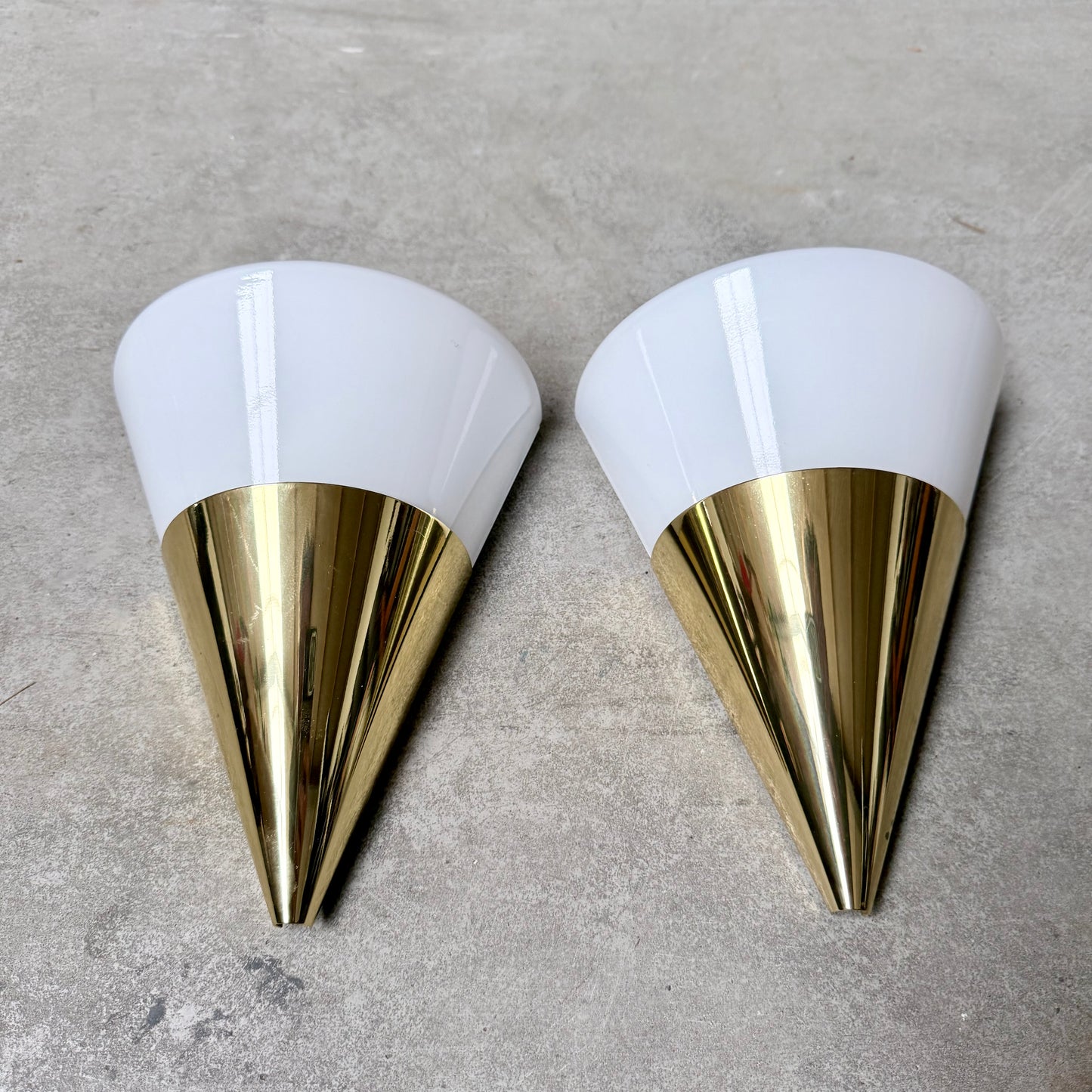 Pair of Brass and Opaline Glass Wall Sconces by Glashütte Limburg, Germany 1970