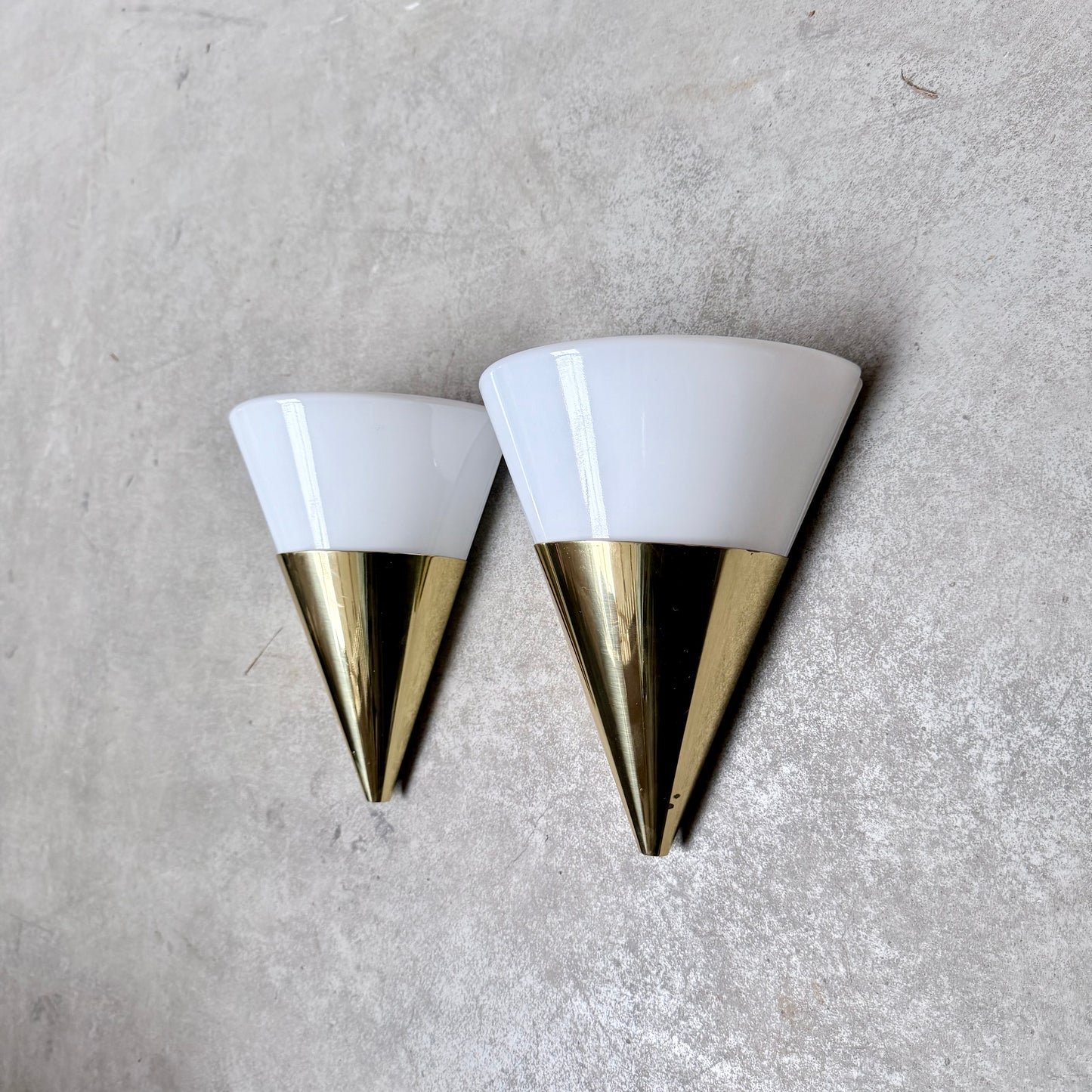 Pair of Brass and Opaline Glass Wall Sconces by Glashütte Limburg, Germany 1970