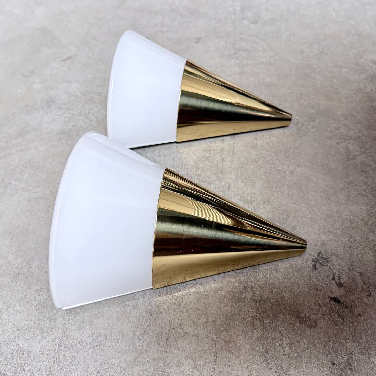 Pair of Brass and Opaline Glass Wall Sconces by Glashütte Limburg, Germany 1970