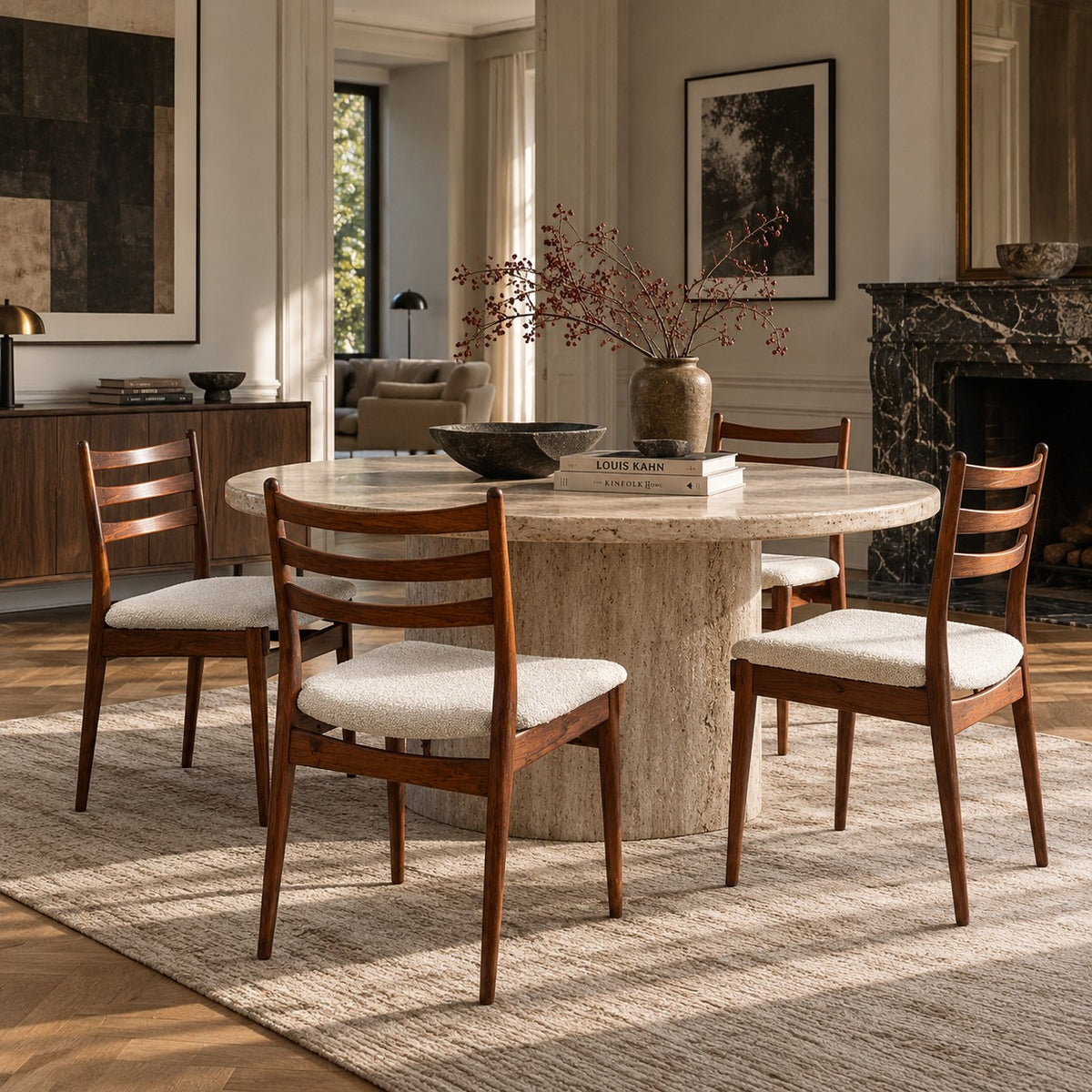4 x Rosewood Dining Chairs With Bouclé Upholstery for Topform, Netherlands 1960