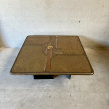 Load image into Gallery viewer, Brutalist Square Slate Stone Ammonite Coffee Table by Paul Kingma 1994
