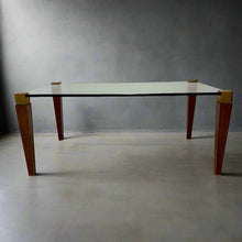 Load image into Gallery viewer, Mid-century Peter Ghyczy Rectangular Brass Glass Oak Coffee Table 1970
