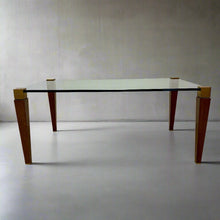 Load image into Gallery viewer, Mid-century Peter Ghyczy Rectangular Brass Glass Oak Coffee Table 1970
