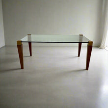 Load image into Gallery viewer, Mid-century Peter Ghyczy Rectangular Brass Glass Oak Coffee Table 1970
