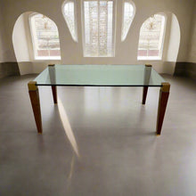 Load image into Gallery viewer, Mid-century Peter Ghyczy Rectangular Brass Glass Oak Coffee Table 1970
