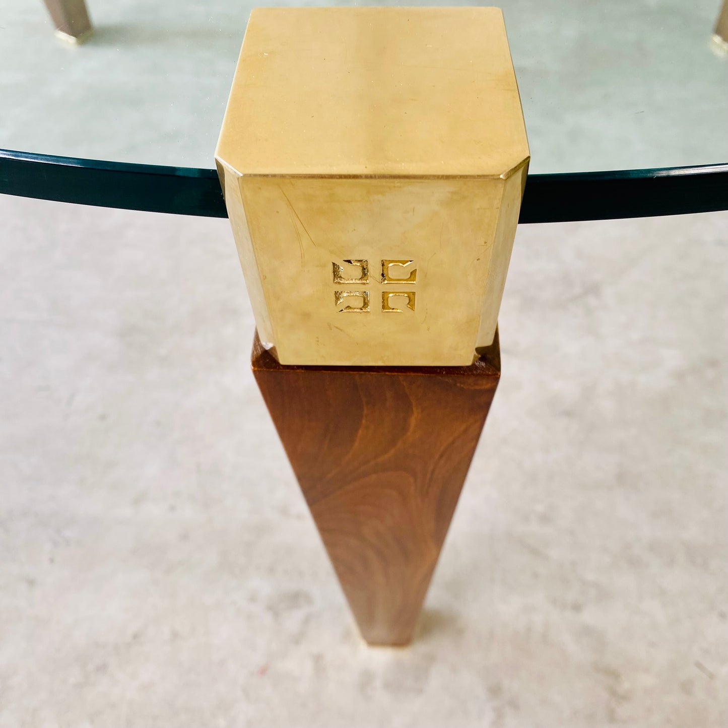 Mid-century Peter Ghyczy Round Brass Glass Oak Coffee Table 1970